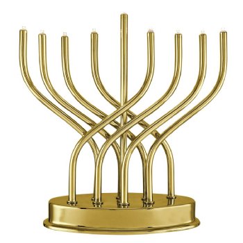 Highly Polished Battery Operated LED Menorah - Gold Plated