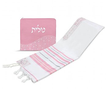 Elegant Acrylic Tallit Set - Pink / Silver