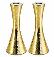 Modern Hammered Candlestick Set in Gold Tone Finish