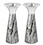 Modern Marbleized Metal Candlesticks - Black Silver