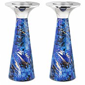 Modern Marbleized Metal Candlesticks - Blue Burst