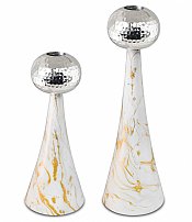 Modern Hammered Candlestick Set with Marble Decal 