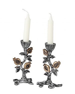 2 Tone Antique Pomegranate Candlestick Set