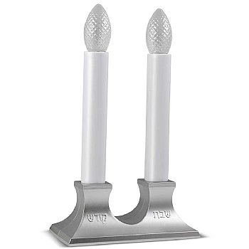 Double LED Shabbat Candlesticks - Satin Silver