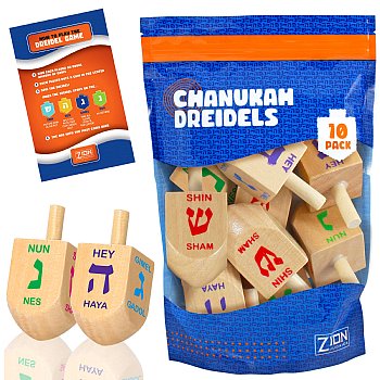 10 Pack Natural Wood Dreidels - ZipLock Bag