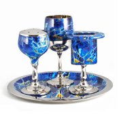 4 Piece Nickel Plate Havdallah Set with Marble Blue Decor 