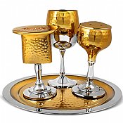 4 Piece Stainless Steel Havdallah Set with Hammered Detail