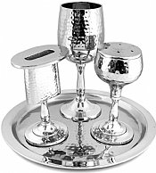 4 Piece Stainless Steel Havdallah Set with Hammered Detail