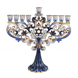 Menorah Jeweled and Gold Plated Tree - Fleur De Lis Blues