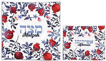 Silk Screened  Matzah and Afikomen Set - Pomegranate in Color