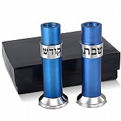 Elegant Shabbat Candlesticks Anodized Blue 