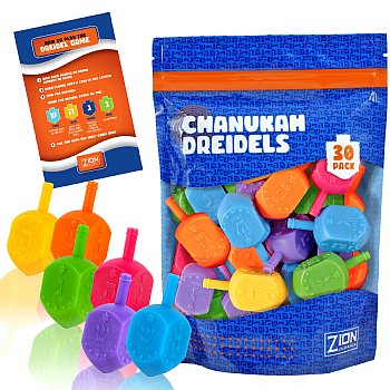 30 Pack Medium Plastic Dreidels w/English Transliteration - Ziplock